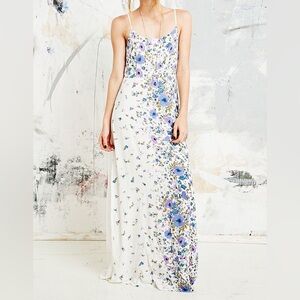 🆕 Kimchi Blue Maxi Floral Dress - White with Blue & Purple, Spaghetti Straps